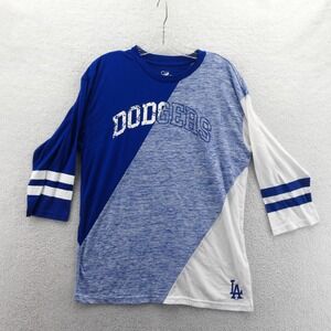 G-III Shirt Womens Medium Los Angeles Dodgers Blue‎ White Colorblock 3/4 Sleeve